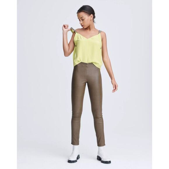 Rag & Bone Simone Leather Pant Olive Size 6 - Picture 2 of 9